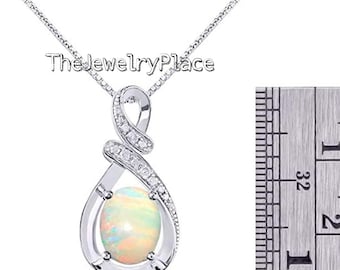White Fire Opal Necklace, Sterling Silver Opal Pendant, October Birthstone Jewelry, Bridal Wedding Necklace