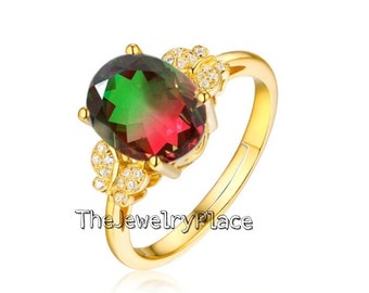 Beautiful Handmade Tourmaline Ring Waterlemon Tourmaline in 14k Gold Plated Ring For Women