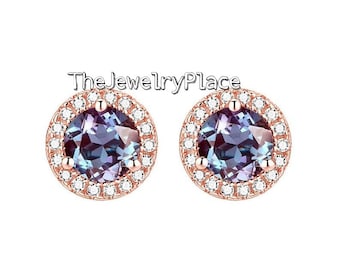 Studs Alexandrite Earrings, Studs Earrings, 14K Rose Gold Plated Color Changing Gemstone,Dainty Alexandrite Earrings