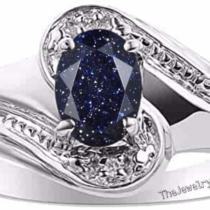 Beautiful Handmade Galaxy Sandstone Ring- Blue Sandstone Engagement Ring- Nebula Ring- Sterling Silver Ring Promise Ring- Anniversary Gift