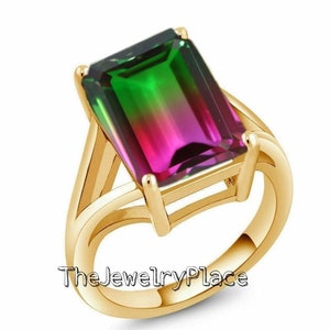 Bague tourmaline, bague femme, plaqué or 24 carats, bague quartz tourmaline pastèque, bague faite à la main, bague pierre précieuse, bague déclaration