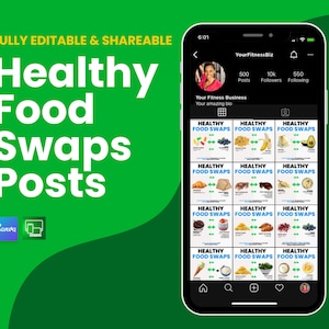 HEALTHY FOOD Canva Templates, Canva Instagram, Canva Nutrition Templates, Social Media, Infographic, Free Canva Template, Food Swap Posts