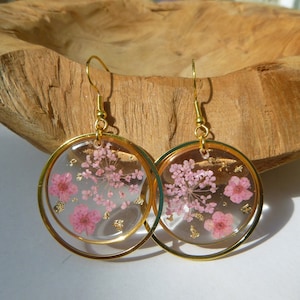 Pink and Gold Hoop Earrings in Resin, Stainless Steel