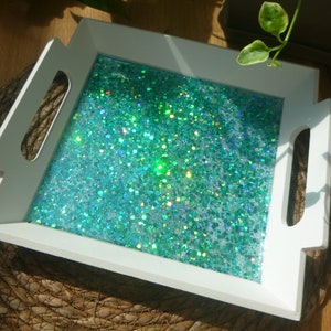Blue and White Tray with Glittering Effects