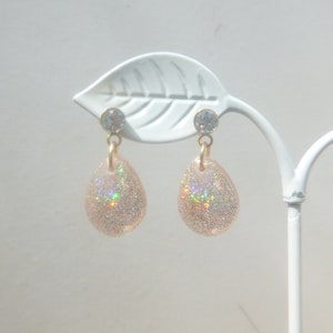 Small Golden Earrings with Sparkling Resin Drops