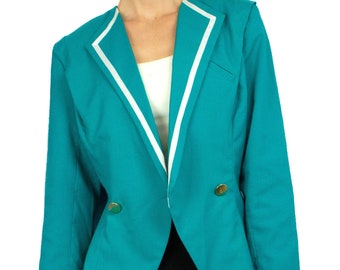 Vintage "Audrey Celine" Teal and White Blazer with Gold Buttons