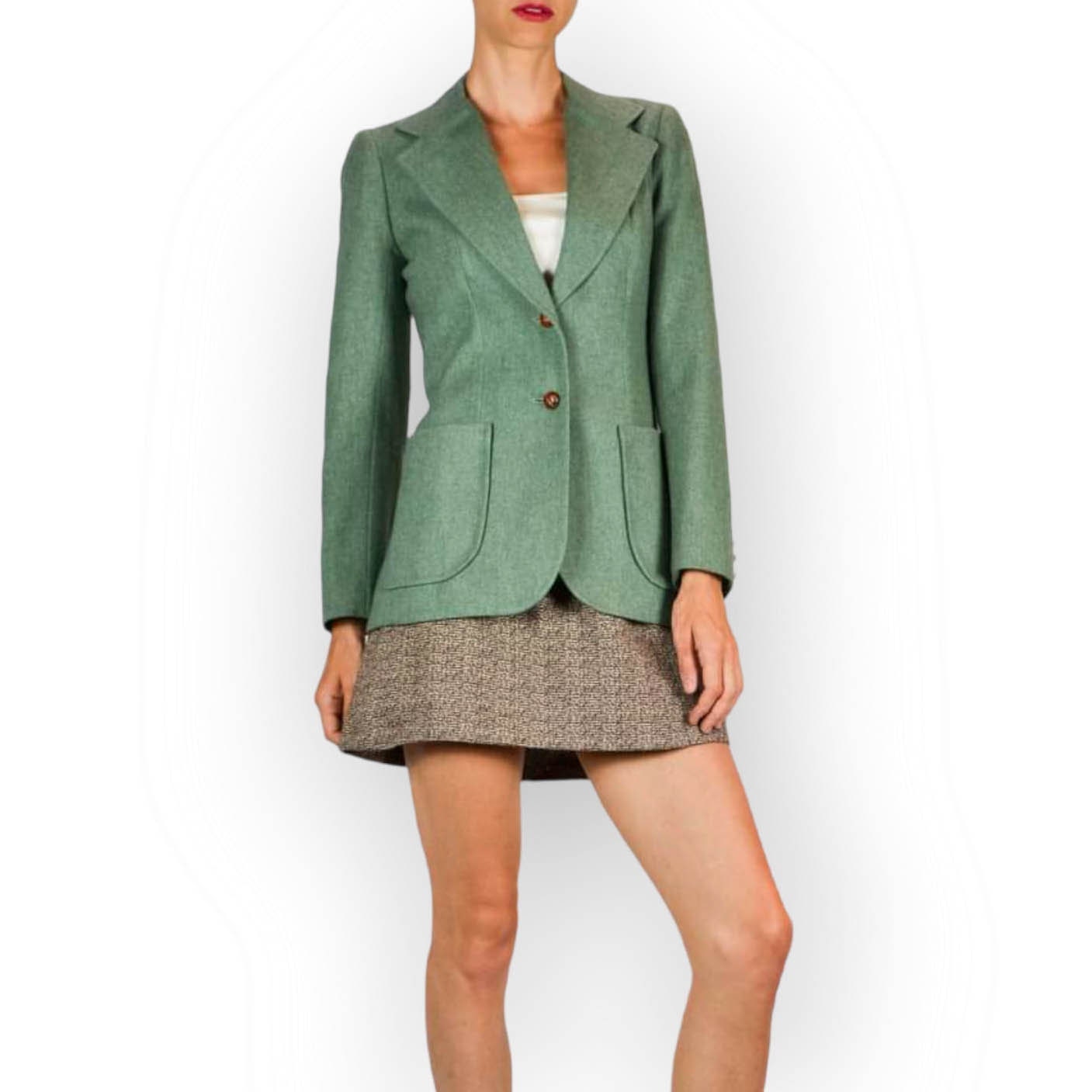 Vintage Women Light Green Blazer Ladies Spring Clothing Shoulder Pads Ann  Llewellyn EU 40 Size Cotton Business Coat German European Quality 