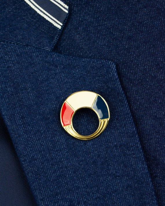 Vintage Red, White, Blue and Gold Brooch - image 4
