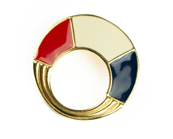 Vintage Red, White, Blue and Gold Brooch - image 1