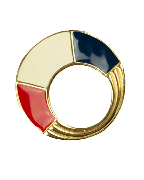 Vintage Red, White, Blue and Gold Brooch - image 3