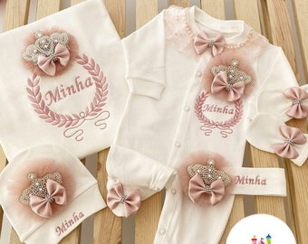 Personalized Baby Clothes-Newborn Baby Outfit-Coming Home Outfit Set-Crown Outfit-Christening Outfit-Babyshower Gift-Baptism Clothes-