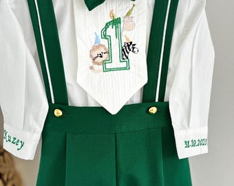 Personalized 1st Birthday Outfit: Custom Embroidered Suspender Set