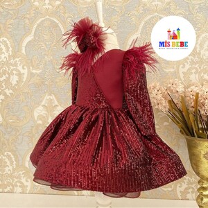Handgefertigtes Pailletten Babykleid mit Federn: Geburtstags-Outfit & Haarclip