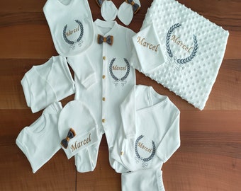 Neugeborenen Kleidung Krankenhaus Benutzerdefinierte Neugeborenen Coming Home Outfit Set 10-teilig Baby Jungen Mädchen Personalisiert bestickt