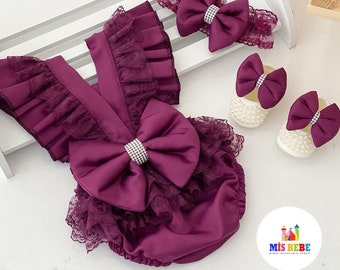 Lace Baby Romper Set: Elegant Newborn Outfit with Bow, Headband & Shoes