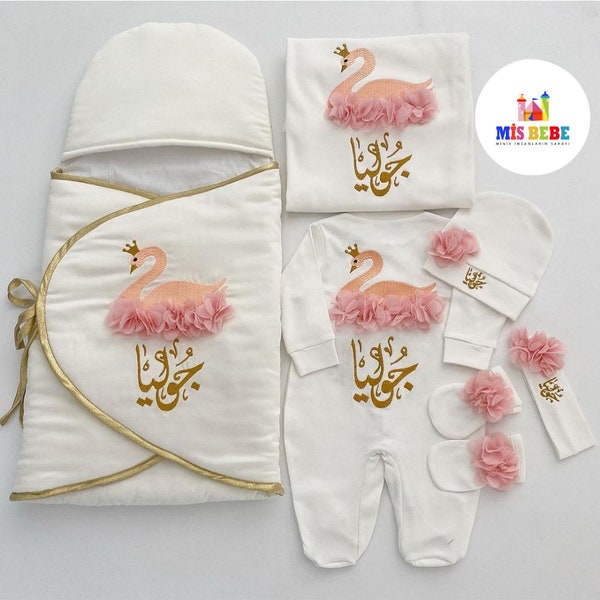 6-Pcs Baby Boy Girl Personalized Embroidered Newborn Clothing Hospital Custom Newborn Coming Home Outfit Set