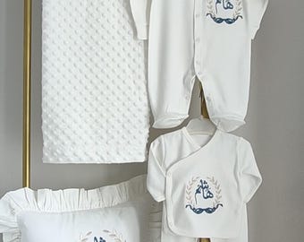 Completo personalizzato per neonato da ospedale – Set per neonato con ghirlanda di grano ricamata
