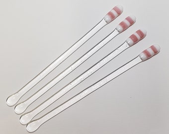 Set Of 4 Pink & White Swizzle Sticks, Fused Glass Cocktail Stirrers, Party Gifts, Wedding Favors, Tea Stirrers, Barware Drink Stirrers