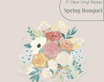 Watercolor Floral Bouquet 3" Vinyl Sticker Clear Background