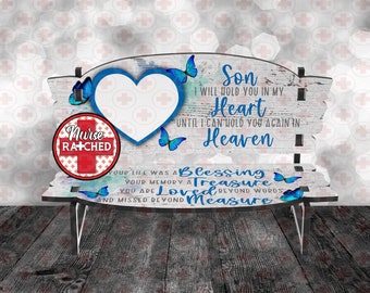 Son Memorial Bench PNG, 5.75 x 7 Version, Your Life Was A Blessing, Single Photo Memorial Bench Design, Sublimation Bench PNG, Digital Only