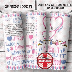 Labor Delivery Nurse Tumbler Wrap: Glitter & White PNG (Digital Download)