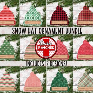 Snow Hat Ornament Bundle, Vintage Christmas, 12 Ornament Sublimation Designs, Digital Download, Instant DIGITAL ONLY