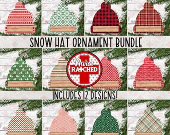 Vintage Christmas Snow Hat Ornament Bundle: 12 Sublimation Designs (Digital Download)