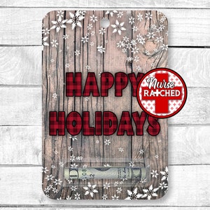 Prettige feestdagen, geruit hout, vrolijk kerstfeest, cadeau, geldkaart PNG, geldhouder PNG, geldkaartontwerp, sublimatie, digitale download