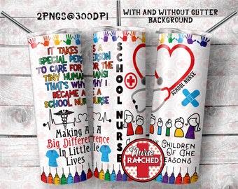 School Nurse Tumbler Sublimation Design: Glitter or White (Digital Download)