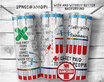 Phlebotomist Tumbler Design: Schmetterlinge & Regenbögen (Digitaler Download, PNG)