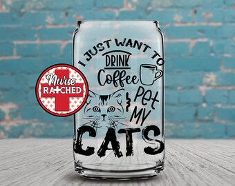 Ontwerp glazen blikje koffie en katten: Libby Can, png (digitale download)