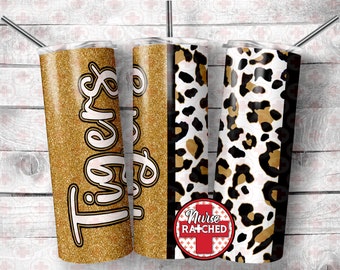 Tigers Black Gold Leopard Print 20oz Tumbler Sublimation Design (Digital Download)