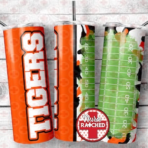 Tigers Orange Black Football Field Camo, 20oz Skinny Tumbler Sublimation Design, Digital Download,  PNG, Instant DIGITAL ONLY
