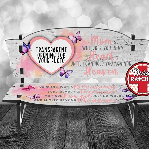 Mom Memorial Bench PNG, 5.75 x 7 Version, Your Life Was A Blessing, Single Photo Memorial Bench Design, Sublimation Bench PNG, Digital ONLY