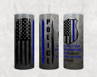 Thin Blue Line, Police Badge, Police, Scratched Metal,20oz Skinny Tumbler Sublimation Design, Digital Download,  PNG, Digital Only