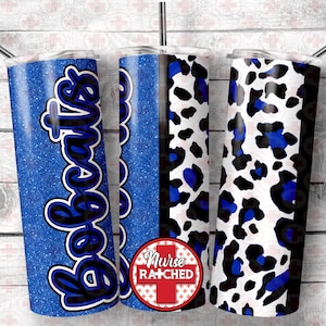 Blue Bobcats Leopard Print 20oz Tumbler Sublimation Design (Digital Download)