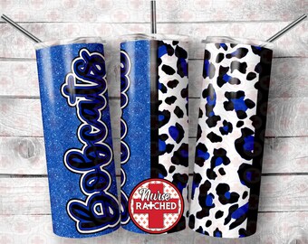 Blue Bobcats Leopard Print 20oz Tumbler Sublimation Design (Digital Download)