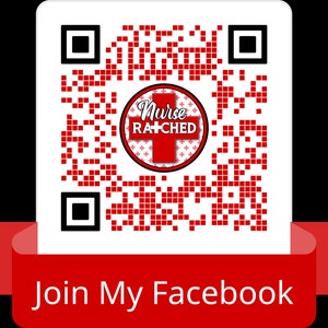 K&ouml;nnte beinhalten: Ein roter und wei&szlig;er QR-Code mit dem Text "Nurse Ratched" in einem Kreis. Unter dem QR-Code befindet sich ein rotes Banner mit dem Text "Join My Facebook".