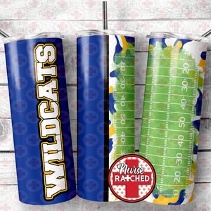 Wildcats Blue Yellow Football Field Camo, 20oz Skinny Tumbler Sublimation Design, Digital Download,  PNG, Instant DIGITAL ONLY