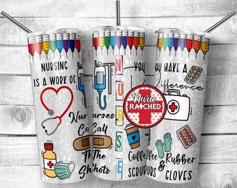 Nurse Tumbler Sublimation Design: Coffee, Scrubs, Gloves (Digital Download)