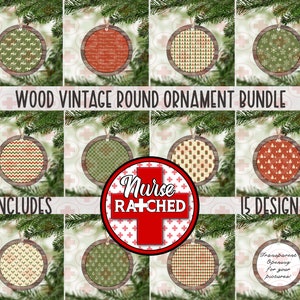 Wood Vintage Round Ornament Bundle, Vintage Christmas, 15 Round Ornament Sublimation Designs, Digital Download, Instant DIGITAL ONLY