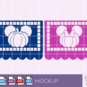 Vektoren Papel Picado Tag der Toten, Halloween, SVG, Clipart, Png, Psd, Ofrenda, Partybanner, Kürbis, Disney, Mickey, Minnie