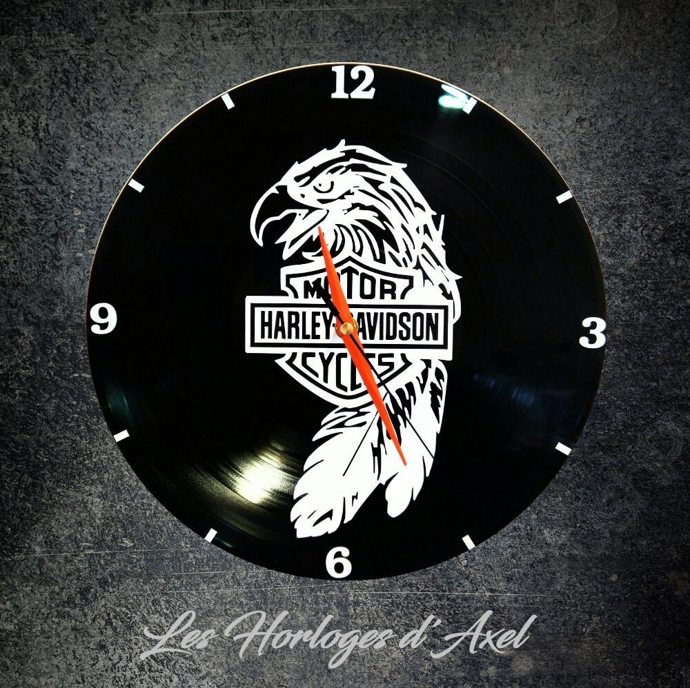 Horloge Murale en Disque Vinyle 33 Tours/Thème Harley Davidson Fait-Main