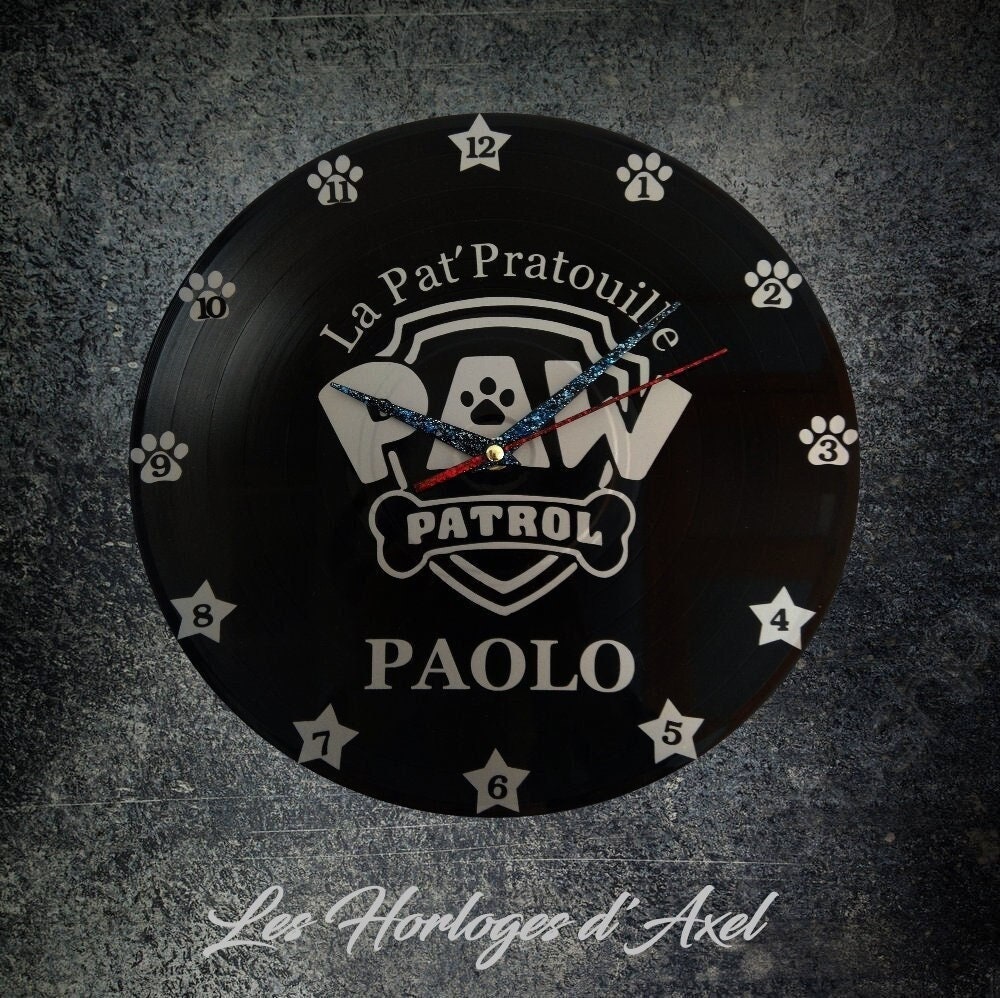 Horloge Murale en Disque Vinyle 33 Tours/Thème Pat'patrouille Fait-Main