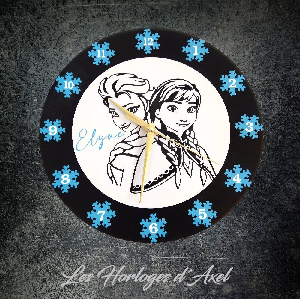 Horloge Murale en Disque Vinyle 33 Tours/Thème La Reine Des Neiges Fait-Main