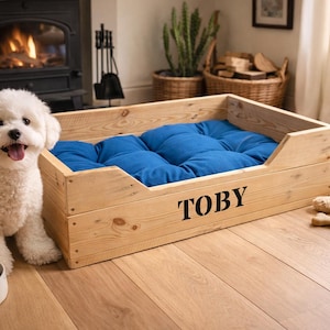 Cama para perros de madera maciza recuperada, hecha a mano, con o sin cojín nuevo