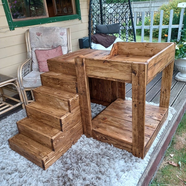 Raised Dog or Cat Bunk Bed Handmade From Reclaimed Timber