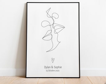 Affiche personnalisée - Affiche Couple minimaliste - Affiche personnalisée date et prénom - affiche date couple