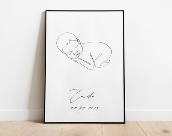 Affiche naissance personnalisée  Idée cadeau Impression minimaliste