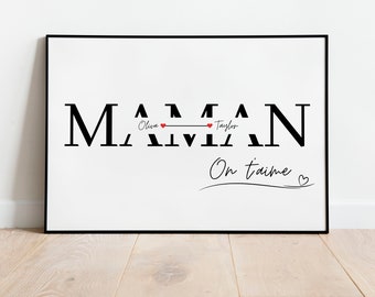 Affiche maman personnalisée - cadeaux fête des mères - cadre personnalisée maman avec prénoms des enfants